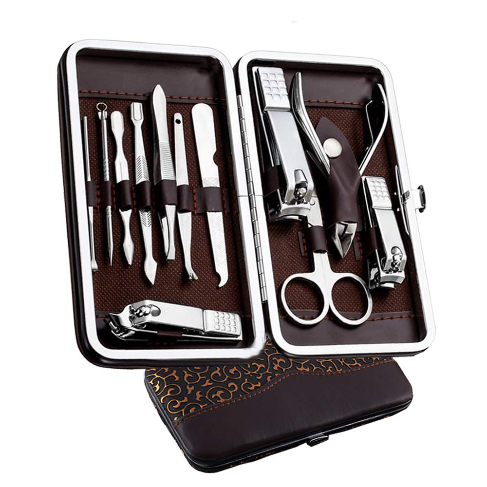 Manicure Set, 12 In 1 Stainless Steel Professional Pedicure Kit Nail Scissors Grooming Kit with the Leather Travel Case - BeesActive Australia