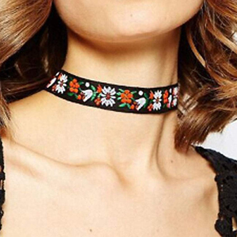 Brinote Boho Flower Choker Necklace Black Gothic Embroidery Necklace Jewelry for Women and Girls (Black) - BeesActive Australia