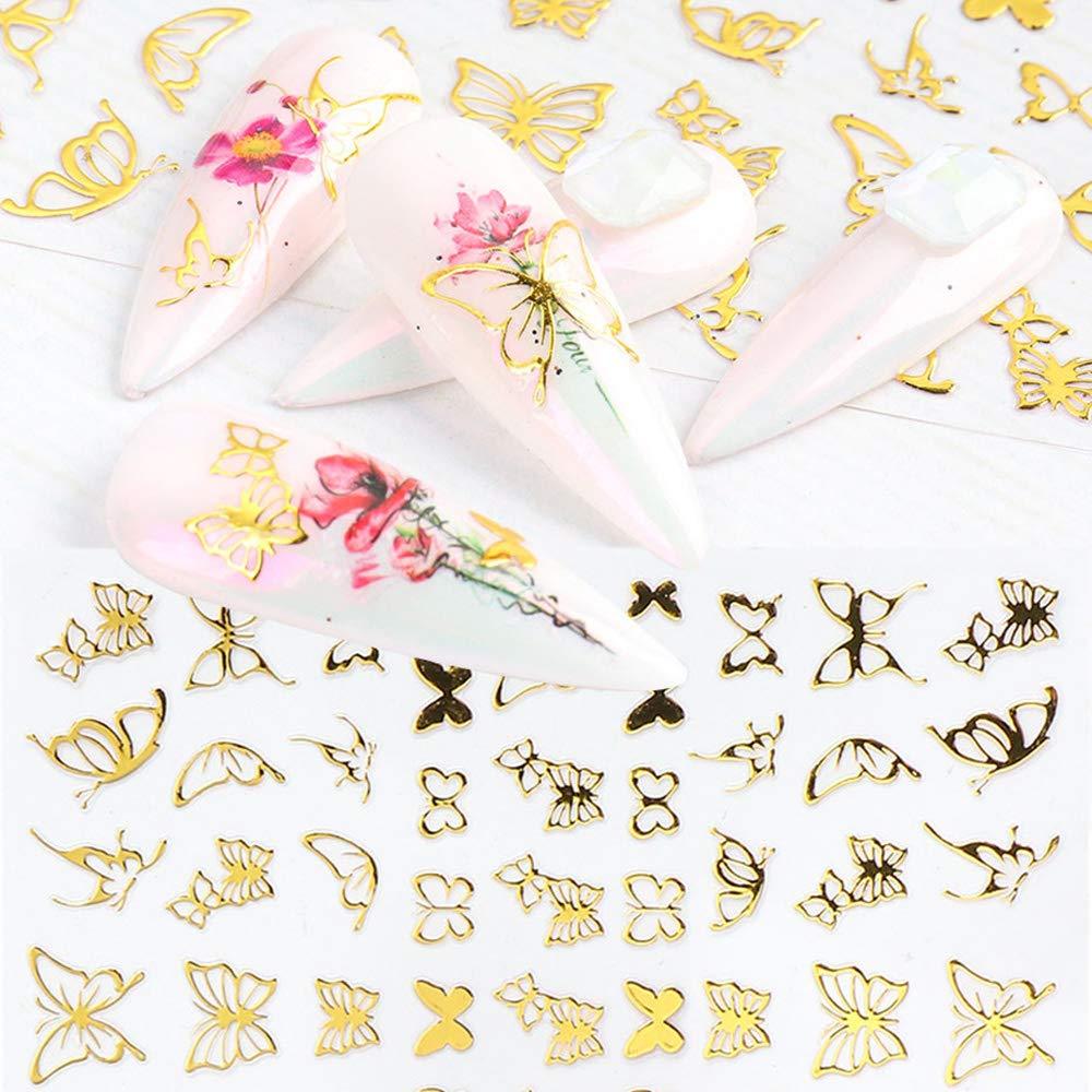 Gold Butterfly Nail Art Stickers 3D Nail Decals Butterfly Designs Shining Butterfly Self Adhesive Nail Sticker for Nail Art Decorations Manicure Tips Charms Acrylic Nails Supply (6 Sheets) - BeesActive Australia