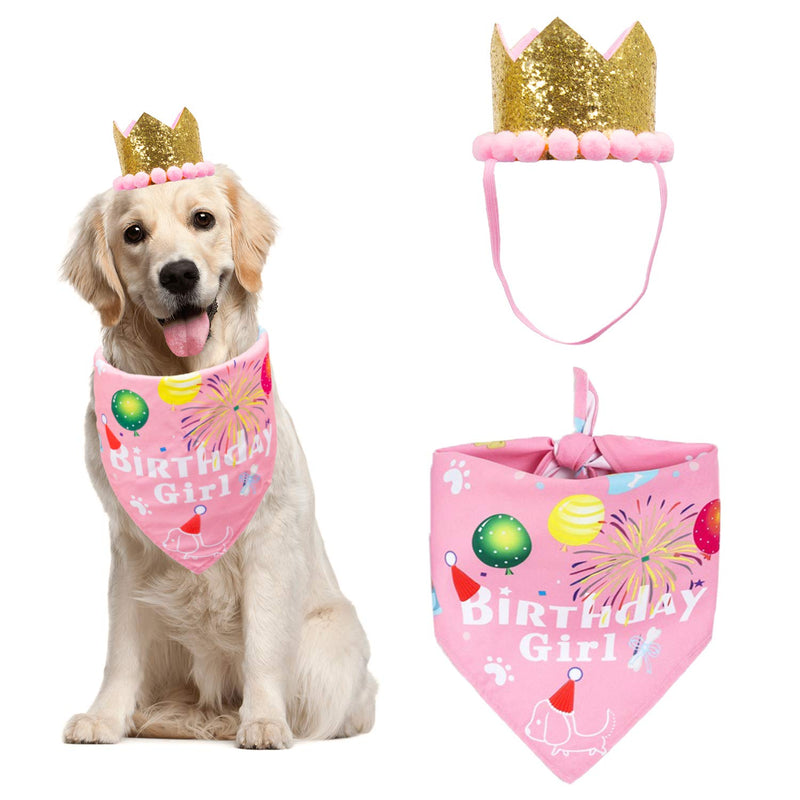 ADOGGYGO Dog Birthday Bandana Hat Set Dog Puppy Birthday Party Supply Dog Bandana Boy Girl Puppy Birthday Hat Scarf for Small Medium Dog Pet Pink - BeesActive Australia