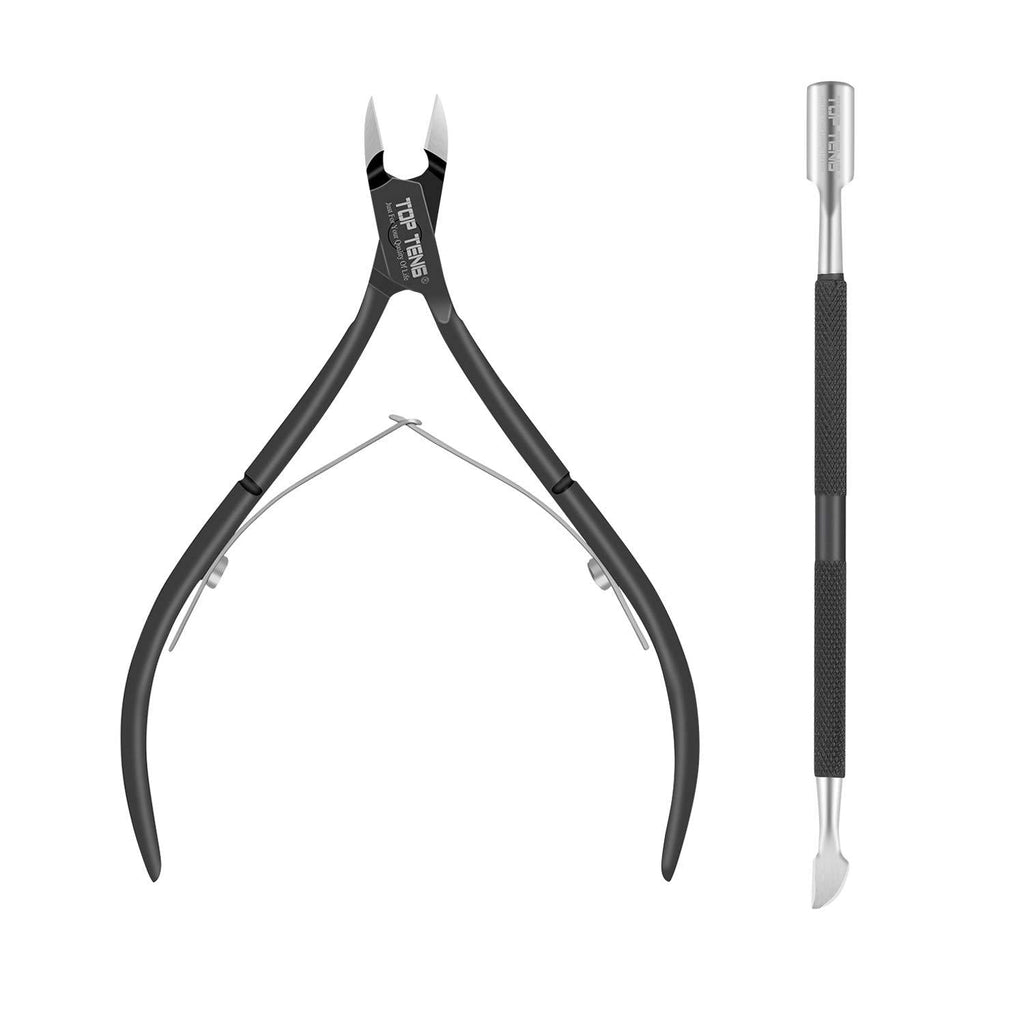 Cuticle Trimmer with Cuticle Pusher - TOP TENG Professional Cuticle Nipper & Cuticle Pusher Set, Durable Manicure and Pedicure Tools for Fingernails & Toenails Black - BeesActive Australia