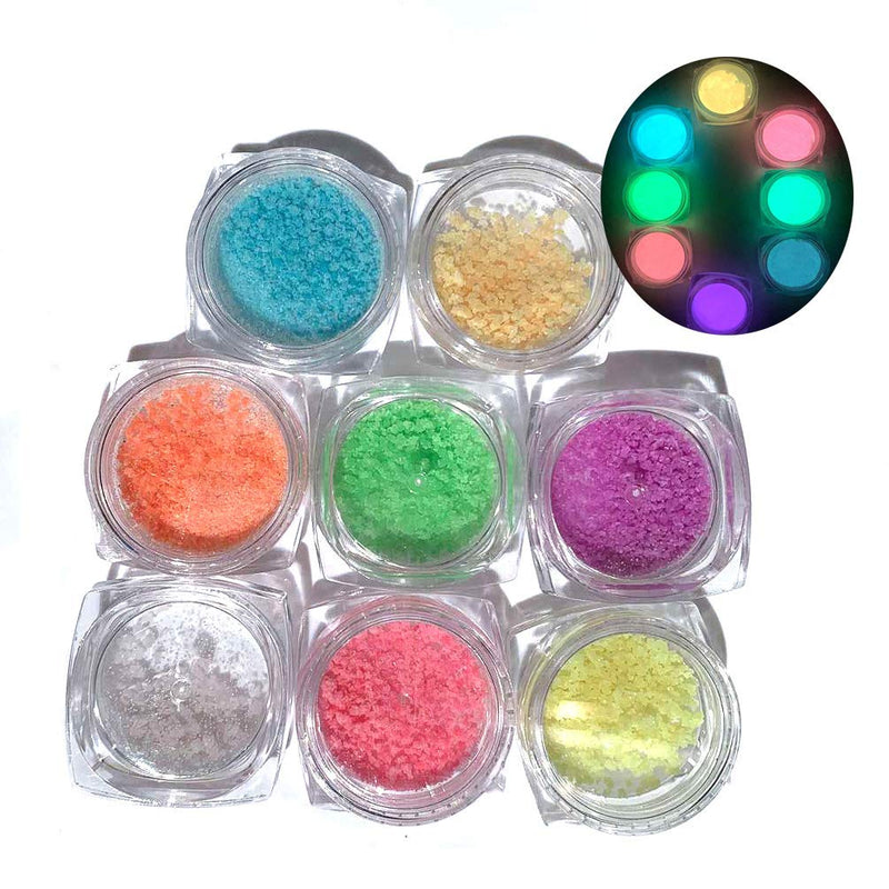 Night Fluorescence Sand Pigment Nail Glitter Glow in The Dark Powder Nail Art Dust Luminous Decor Tip Beauty DIY Tool for Nail Art Decoration 8 Jars - BeesActive Australia