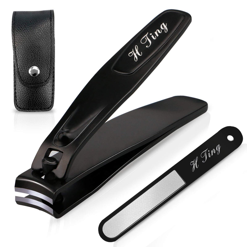 Nail Clipper, Black Matte Stainless Steel Nail Clippers set, Finger nail Clipper and Toenail Clippers Cutters with Leather Case, The Best Nail Clipper Gift for Men and Women by H Ting (Black) - BeesActive Australia