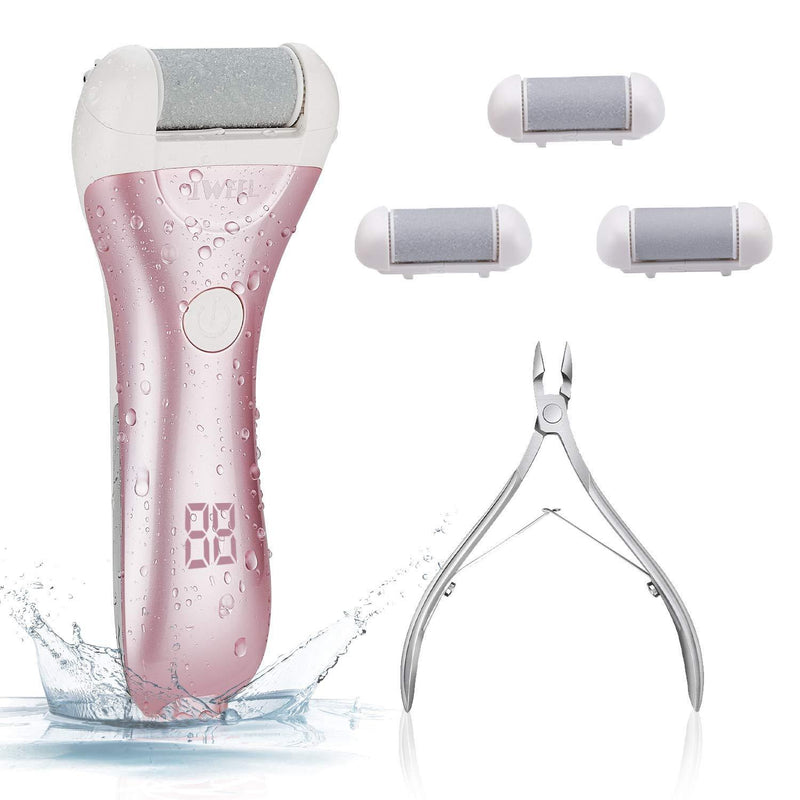 Callus Remover for Feet, Electric Foot File Rechargeable Hard Skin Remover Pedicure Tools kit Electronic Waterproof Callus Shaver for Cracked Heels Thick Callous Dead Skin with 3 Roller Heads White & Pink - BeesActive Australia