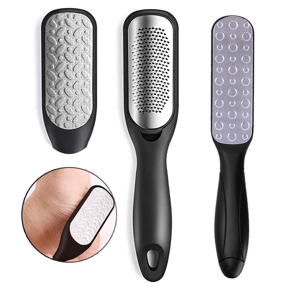 2 Pack Foot File Callus Remover, Double-Sided Foot Scrubber Works Wet or Dry Feet Stainless Steel File (2 in 1 Foot File + 1 Dead Skin Polishing) (Black+) 2 in 1 Foot File + 1 Pack Dead Skin Polishing - BeesActive Australia