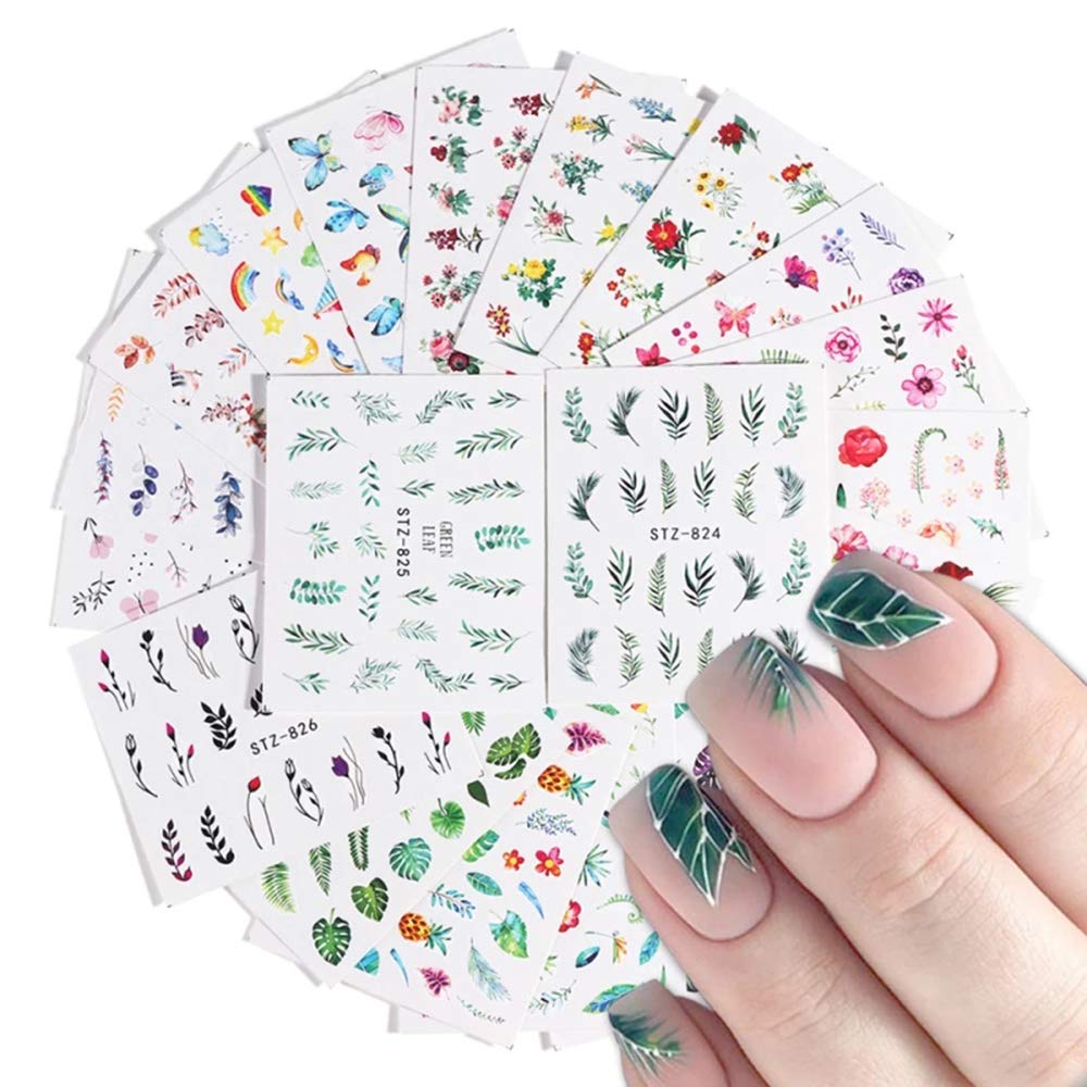 Nail Art Decals Stickers Nail Art Decoration Accessories 29 Sheets Water Transfer Nail Art Stickers Design Butterfly Leaf Flamingo Flower Decals Manicure Transfer Tips - BeesActive Australia