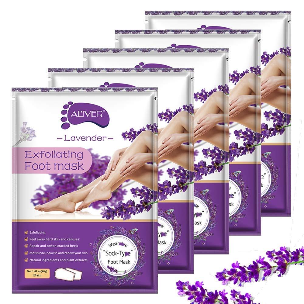 Foot Peel Mask 5 Pack, Natural Exfoliant Peeling Away Calluses and Dead Skin Cells, Make Your Feet Baby Soft, Repair Rough Heels for Men and Women Lavender - BeesActive Australia