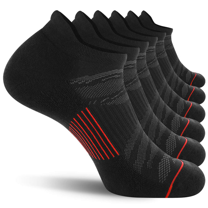 Fitrell Men's 6 Pack Ankle Running Socks Low Cut Cushioned Athletic Sports Socks 9-12/ 12-15 Black+red - BeesActive Australia