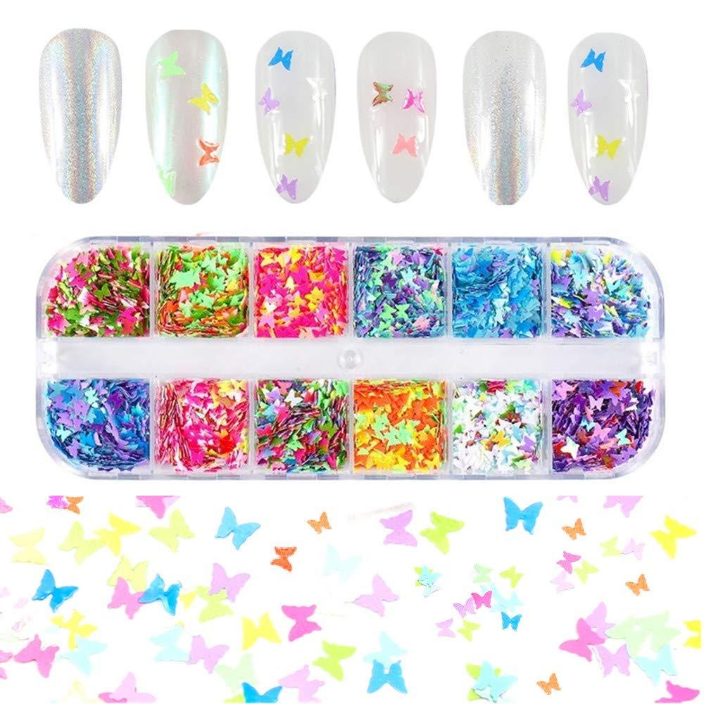 Butterfly Nail Art Stickers 12 Colors 3D Butterfly Nail Decals Glitter Flake Sequin for Acrylic Nail Art Decoration & DIY Crafting - BeesActive Australia