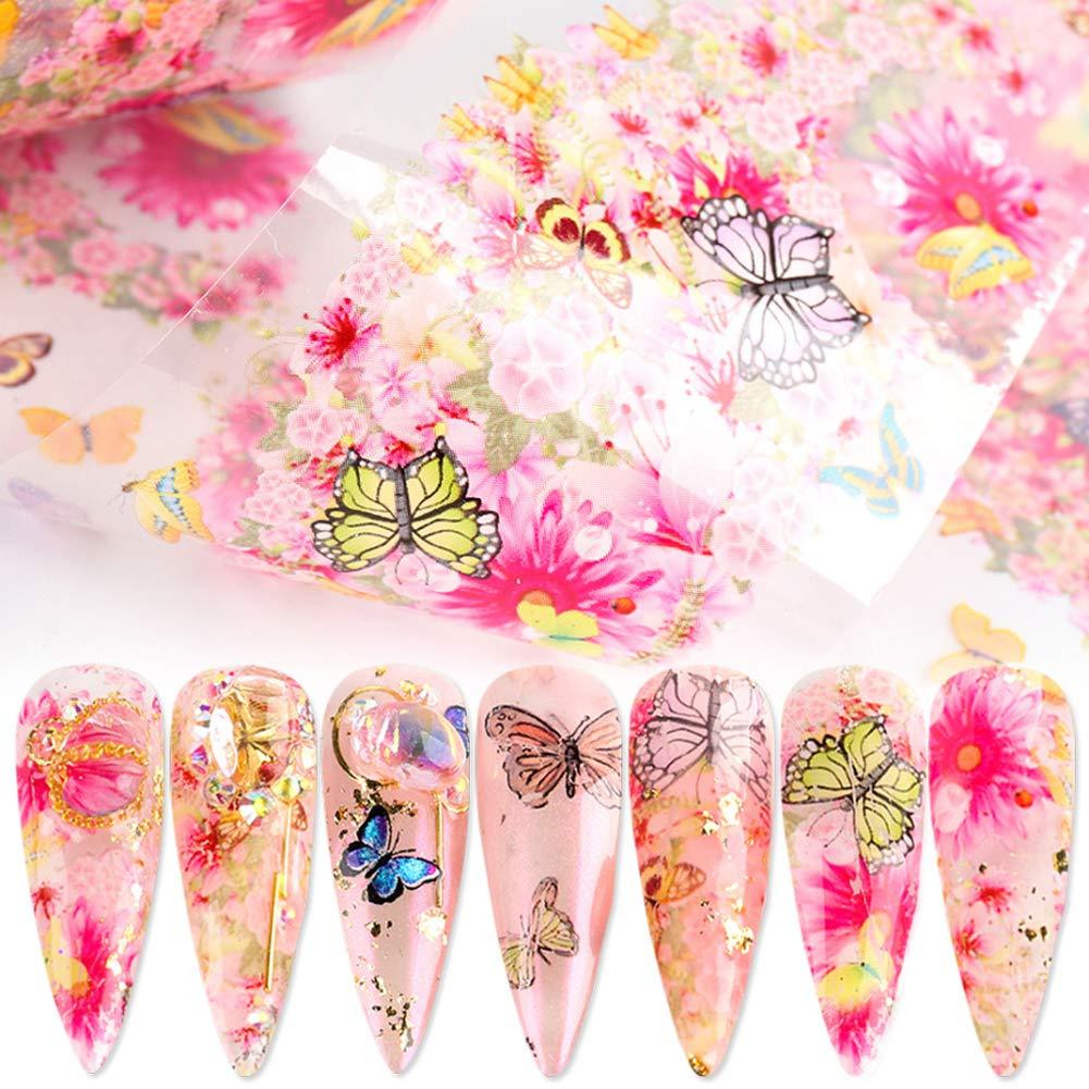 Butterfly Nail Art Foils Transfer Stickers Nail Art Supplies Flower Heart Unicorn Butterflies Nail Design Decals Adhesive Nail Foils Nail Art Decoration Manicure Transfer Tips Nail Arts (10 Sheets) - BeesActive Australia