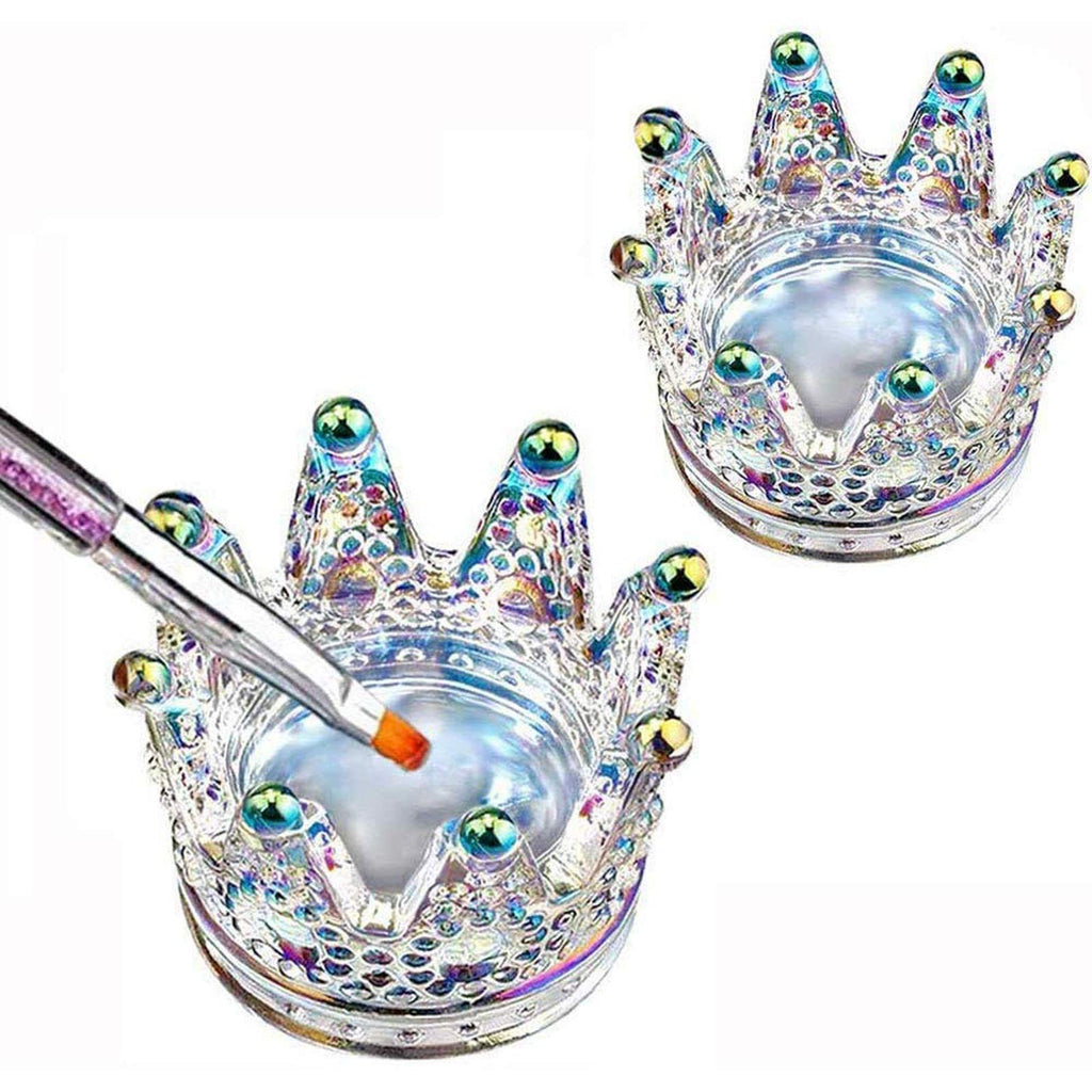 2PCS Nail Art Dappen Dish 2 in 1 Glass Dish for Nail Acrylic Liquid Powder–Nail Crystal Bowl/Glass Nails Cup/Nails Pen Holder, Crown Nails Glass Dish, Colorful Laser - BeesActive Australia