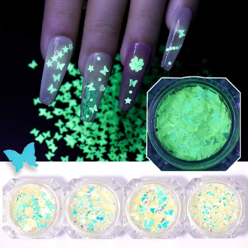 3D Butterfly Nail Glitter Sequins Luminous Star Round Heart Butterfly Nail Sequin Acrylic Paillettes Holographic Nail Sparkle Glitter Sheets Tips for Nail Art Decoration (4 Boxes) - BeesActive Australia