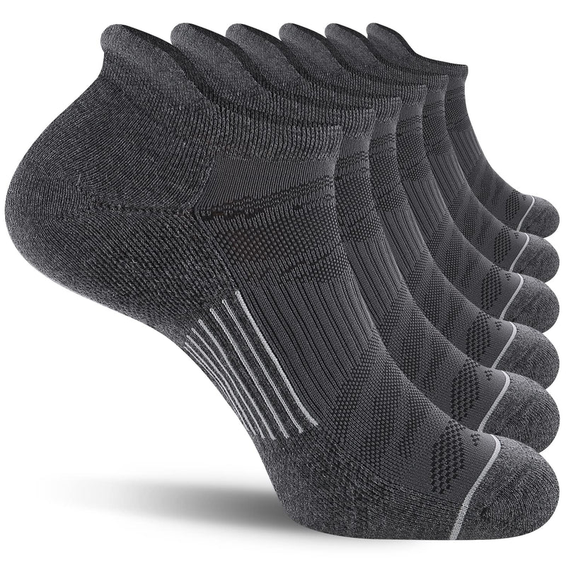 Fitrell 6 Pack Men's Ankle Running Socks Low Cut Cushioned Athletic Sports Socks 7-9/ 9-12/ 12-15 Dark Gray+gray - BeesActive Australia