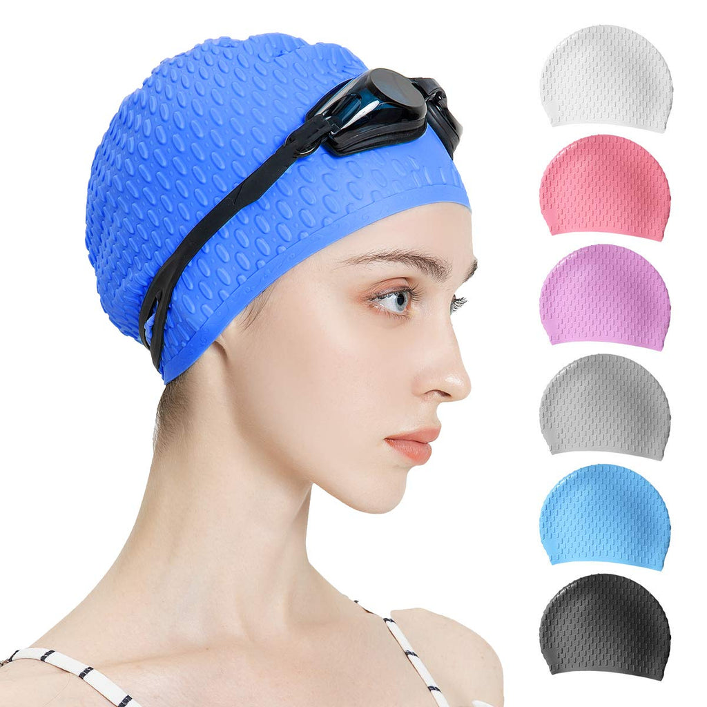 Tripsky Silicone Swim Cap,Comfortable Bathing Cap Ideal for Curly Short Medium Long Hair, Swimming Cap for Women and Men, Shower Caps Keep Hairstyle Unchanged Dark Blue - BeesActive Australia