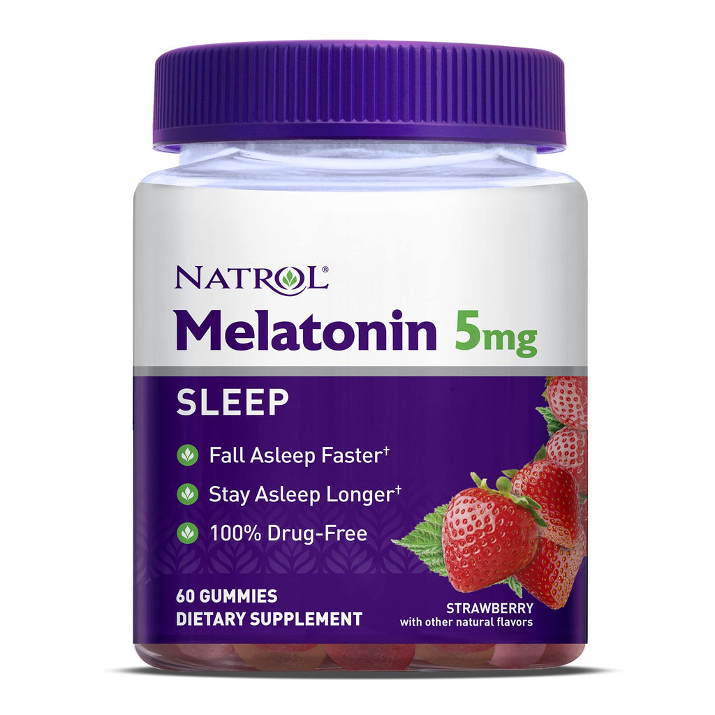 Natrol Melatonin Sleep Aid Gummy, Dietary Supplement, Fall Asleep Faster, Stay Asleep Longer, Drug Free and Gelatin Free, 5mg, 60 Strawberry Flavored Gummies 60 Count (Pack of 1) - BeesActive Australia