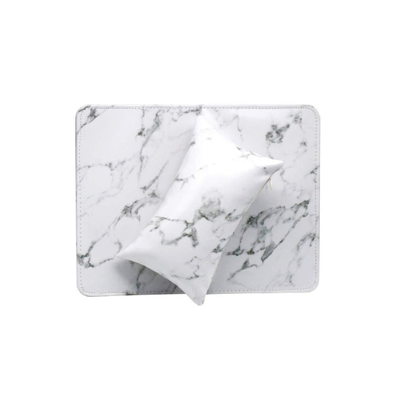 ONNPNN Nail Art Hand Pillow Arm Wrist Rest Holder Pad, Marble Pattern PU Leather Nail Cushion Foldable Table Mat, Professional Trainer Practice Nails Salon Tool for Manicure Care Accessories, White - BeesActive Australia