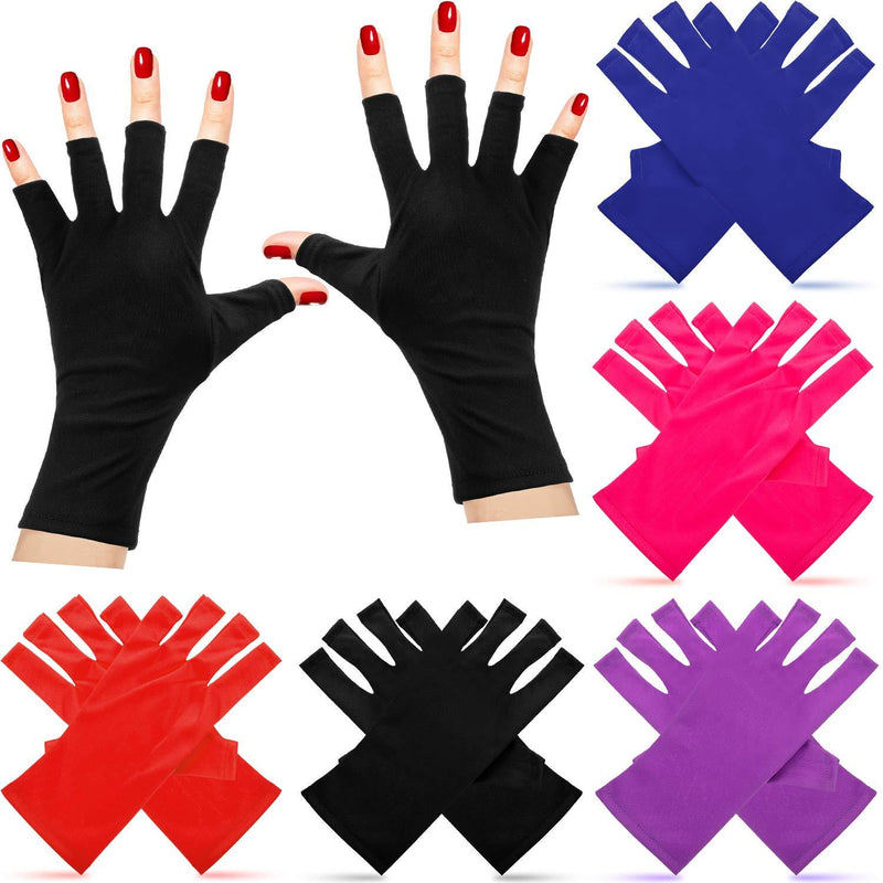 5 Pairs Nail Gloves UV Shield Glove Gel Manicures Fingerless Anti UV Gloves Protect Hand from UV LED Light Lamps Gel Polish Drying Nail Art Mittens (Black, Red, Rose Red, Royal Blue, Purple) Black, Red, Rose Red, Royal Blue, Purple - BeesActive Australia