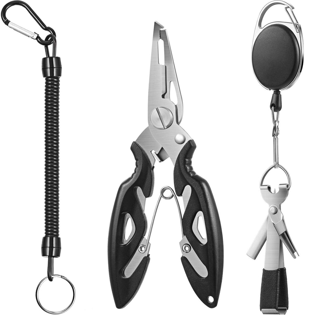 4 Pieces Fly Fishing Tools Set Include Fishing Quick Knot Tying Tool 4 in 1 Fly Line Clippers, Fly Fishing Zinger Retractor, Stainless Steel Fishing Plier and Black Coiled Lanyard - BeesActive Australia