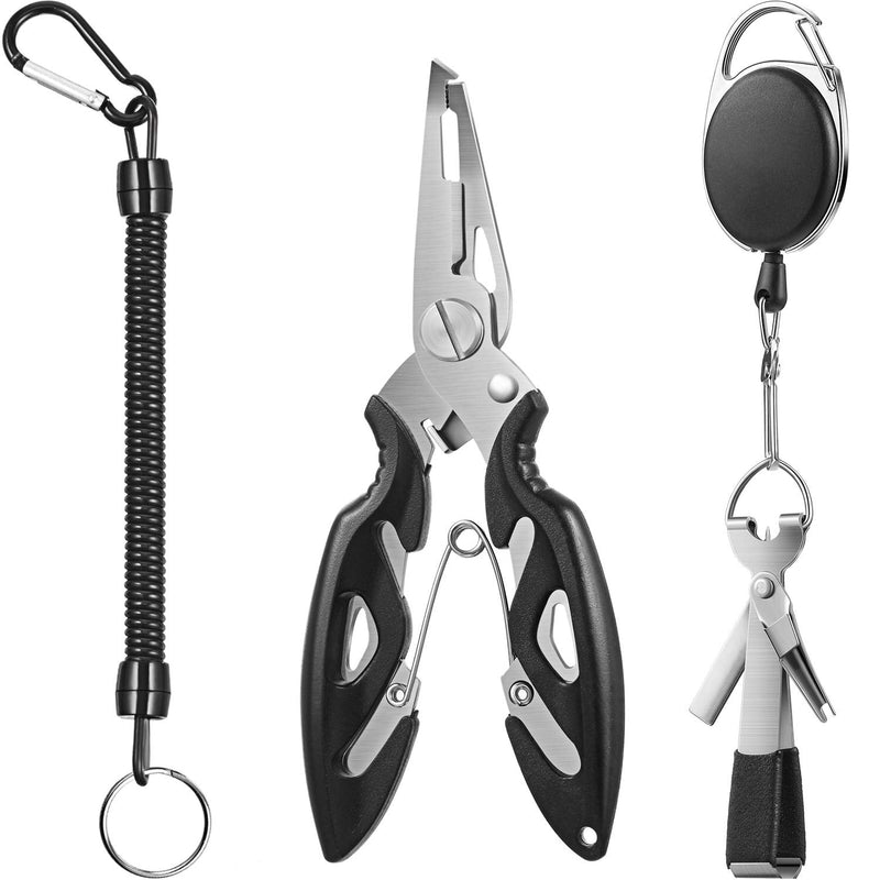 4 Pieces Fly Fishing Tools Set Include Fishing Quick Knot Tying Tool 4 in 1 Fly Line Clippers, Fly Fishing Zinger Retractor, Stainless Steel Fishing Plier and Black Coiled Lanyard - BeesActive Australia