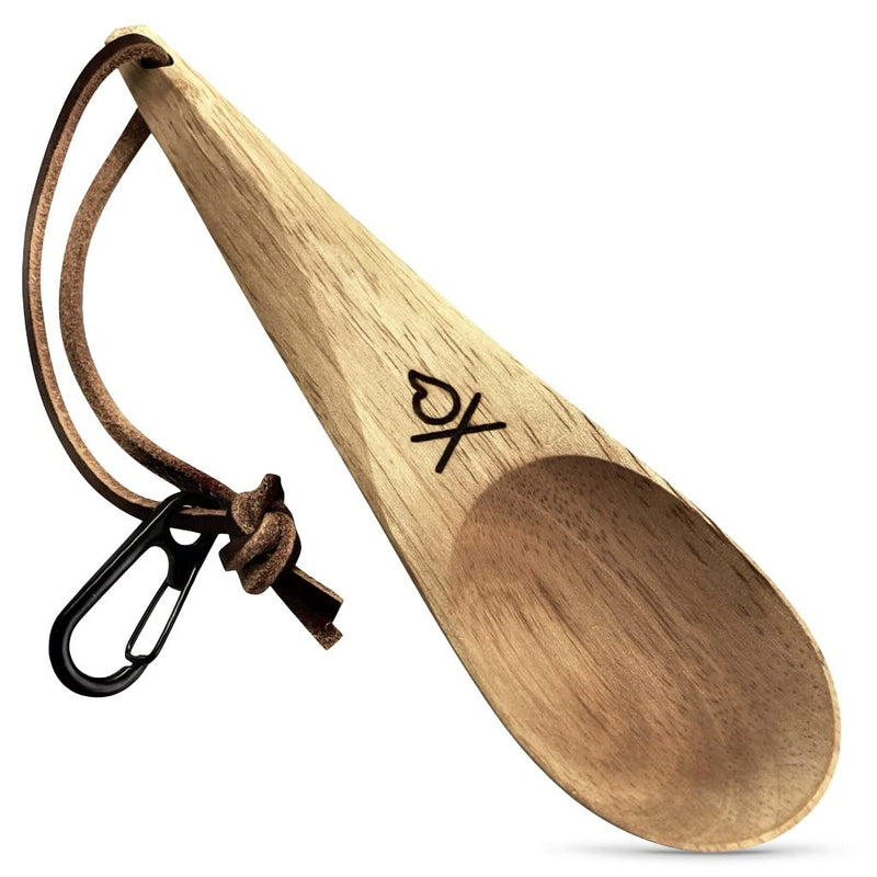 Überleben Dursten Kanu Spoon - Handcrafted Wooden Camping Utensil - 100% Natural Hardwood with Micro Carabiner & Leather Lanyard - Traditional Nordic Wood Design - Lightweight & Durable - BeesActive Australia