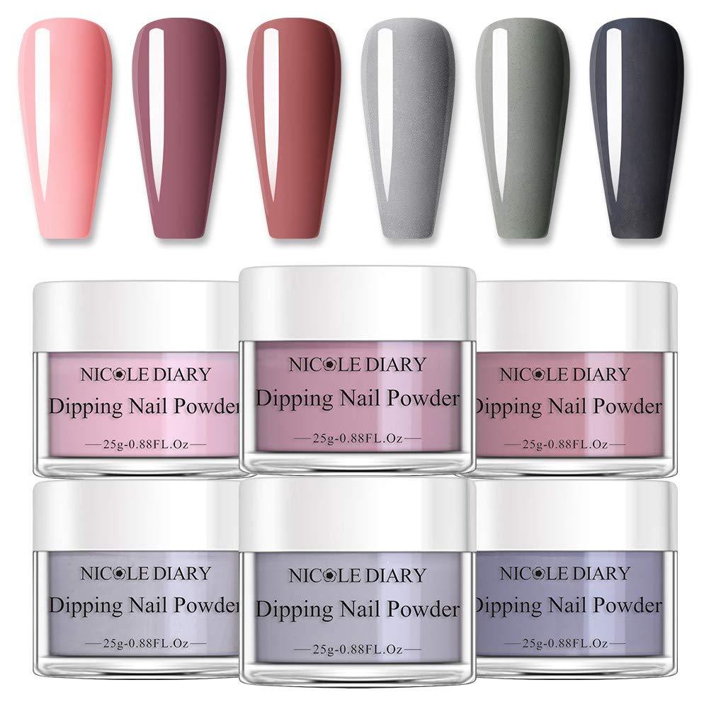 NICOLE DIARY Dip Powder Nail Kit 6 Colors - Classic Pink Gray Dipping Powder Acrylic Nails System Large Volume Dip Powder Refill Set, French Style Manicure No Nail Lamp Needed set 6 - BeesActive Australia