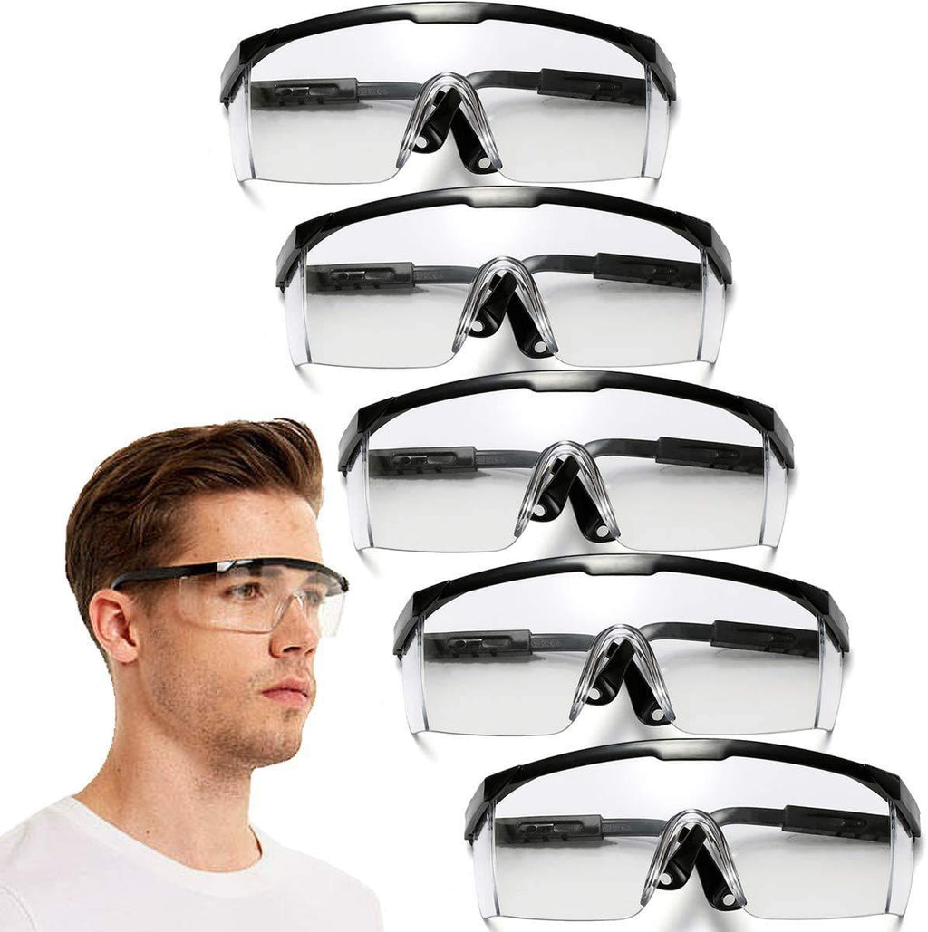 Safety Goggles, 5PCS Adjustable Wide-Vision Protective Glasses, Lightweight Fog-Proof Safety Goggles Black - BeesActive Australia