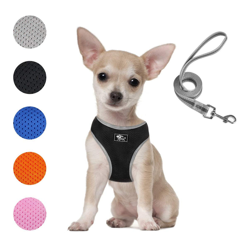 Puppy Harness and Leash Set - Dog Vest Harness for Small Dogs Medium Dogs- Adjustable Reflective Step in Harness for Dogs - Soft Mesh Comfort Fit No Pull No Choke XS Black - BeesActive Australia
