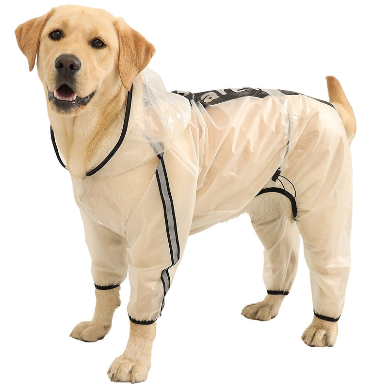 Olsa Dog Raincoat, Dog Hooded Slicker Poncho, 4 Legs Dog Rain Jacket with Reflective Stripe, Transparent Water Proof Resistant Dog Rain Snow Clothes for Small Medium Large Dogs 4XL - BeesActive Australia