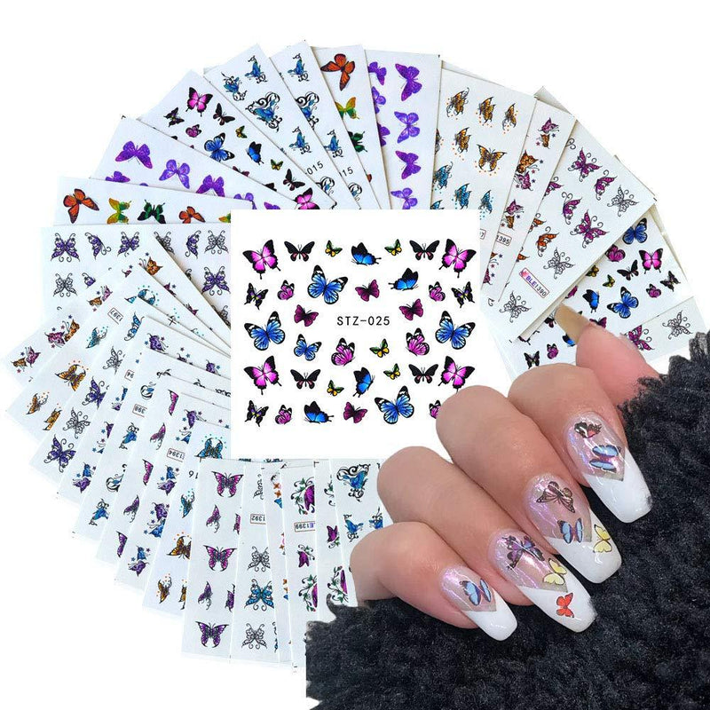 30 Sheets Butterfly Nail Art Stickers for Acrylic Nails Water Transfer Decals for Women Nail Art Design Sticker Manicure Tips Wraps Decorations Kit - BeesActive Australia