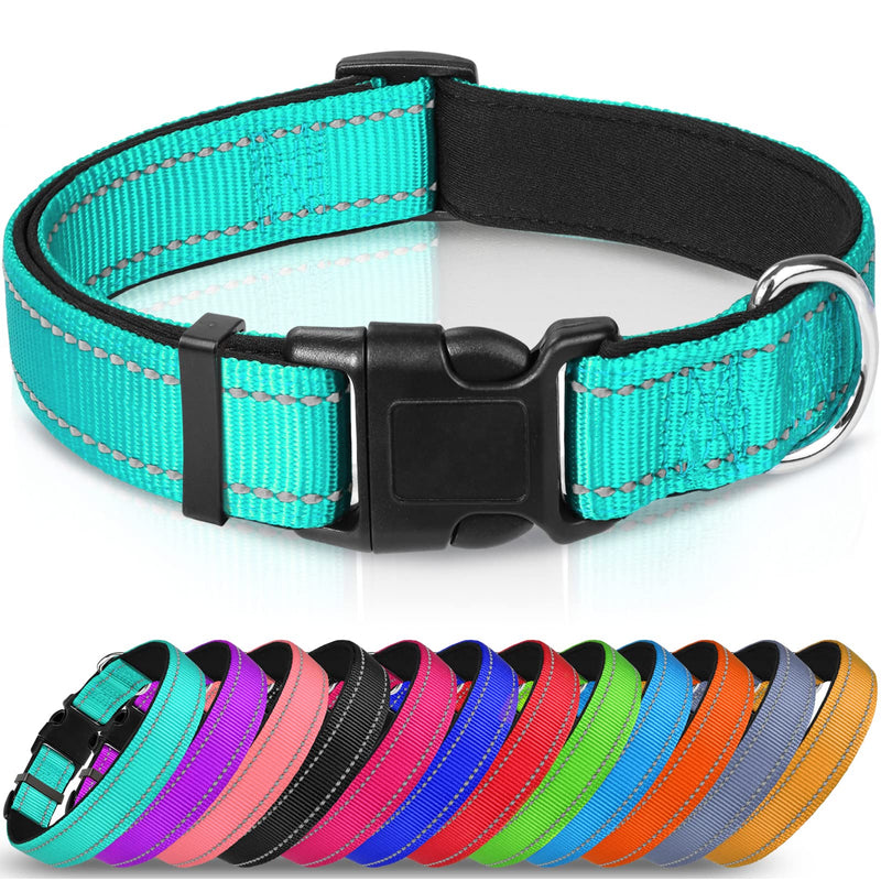 Joytale Reflective Dog Collar,12 Colors,Soft Neoprene Padded Breathable Nylon Pet Collar Adjustable for Small Medium Large Extra Large Dogs,5 Sizes Large (Pack of 1) Teal - BeesActive Australia