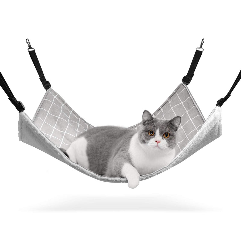 ComSaf Reversible Cat Hammock, Breathable Pet Cage Hammock with Adjustable Straps and Metal Hooks, Double-Sided Hanging Pet Hammock Bed for Cats, Ferret, Puppy, Other Small Animals, 22 x 19 inch Grey - BeesActive Australia