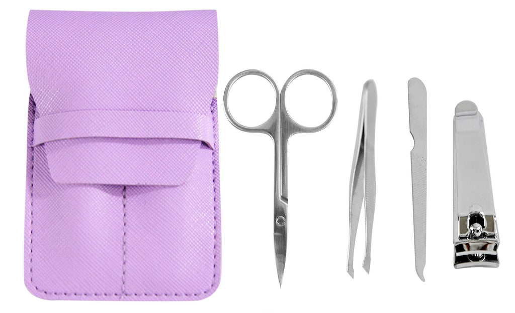 HOME-X Manicure Set, Grooming Kit, Travel Nail Care Tools - 4 Pieces in Purple Case, Fingernail and Toenail Clippers – 4” L x 2.5” W - BeesActive Australia