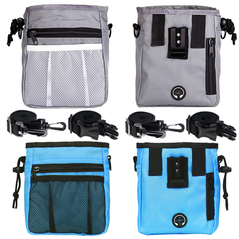 STMK 2 Pack Dog Treat Pouch, Dog Training Treat Pouch with Waist Shoulder Strap, 3 Ways to Wear, Easily Carries Toys, Kibble, Treats for Dog Walking, Dog Training, Puppy Training Grey and Blue - BeesActive Australia