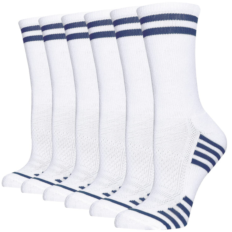 FUNDENCY Women's Athletic Crew Socks 6 Pack, Running Breathable Cushion Socks with Arch Support White One Size - BeesActive Australia