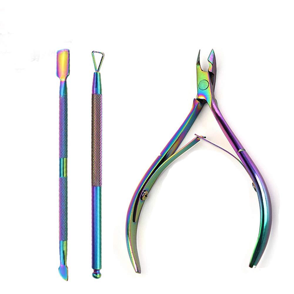 3pcs Cuticle Nipper with Cuticle Pusher Stainless Steel Cuticle Remover and Cutter Beauty Tool for Fingernails and Toenails Manicure Tool Kit (Green) (Dazzling) Dazzling - BeesActive Australia