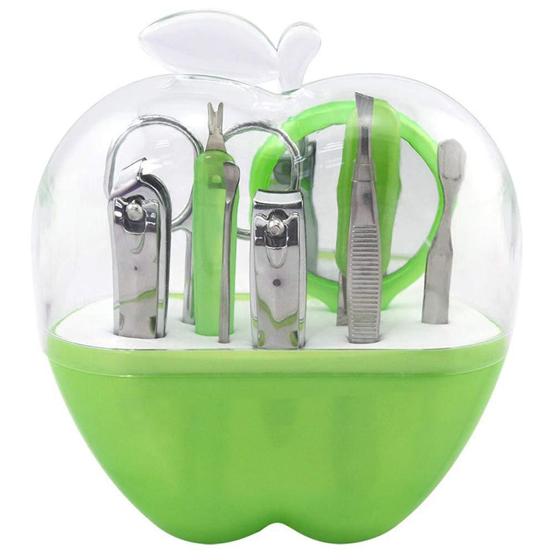 Manicure and Pedicure Set, WREWING 9 in 1 Stainless Steel Pedicure Kit Professional Nail Clippers Manicure Set Women with Apple Shaped Case. (Green) Green - BeesActive Australia
