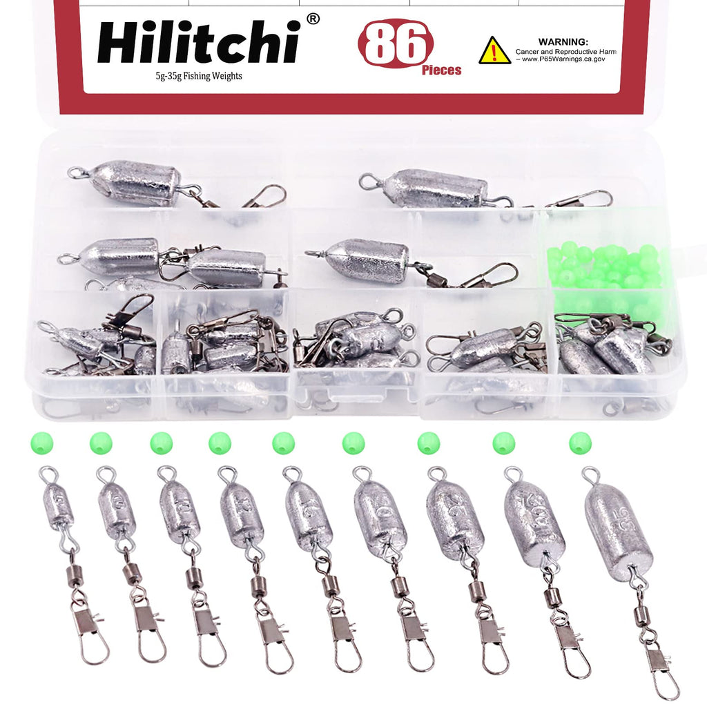 Hilitchi Assorted Sizes 5g 8g 10g 12g 15g 20g 25g 30g 35g Fishing Weights with Interlock Snap Connectors 8g-15pcs - BeesActive Australia