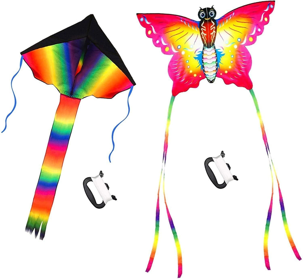 SINGARE Large Rainbow Delta and Butterfly Kites 2 Pack Easy Flyer Kites with Long Colorful Tail for Kids Adults Outdoor Game, Activities, Beach Trip, Great Gift to Kids Childhood Precious Memories - BeesActive Australia