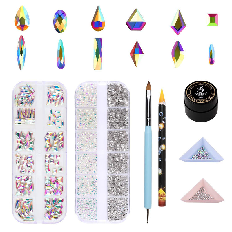 Beetles Gel Polish Nail Art Rhinestones,Crystal Glass AB Rhinestone Gems (120 + 3456 Pcs）for Gel Nail Polish/Nail Dipping Powder/Nail Acrylic Powder Decoration with Nail Rhinestone Glue and Nail Brush - BeesActive Australia