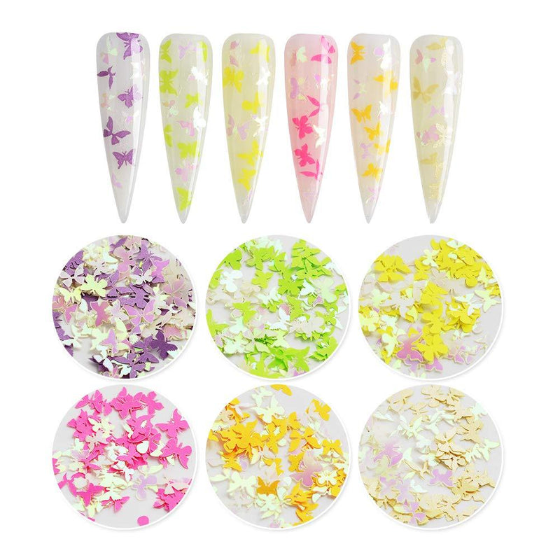 WEILUSI Nail Art 3D Laser Butterflies Sequin Acrylic Paillettes Holographic Glitter Wood Chips Flakes Manicure Tips 6 Boxes (Laser Butterfly) Laser Butterfly - BeesActive Australia
