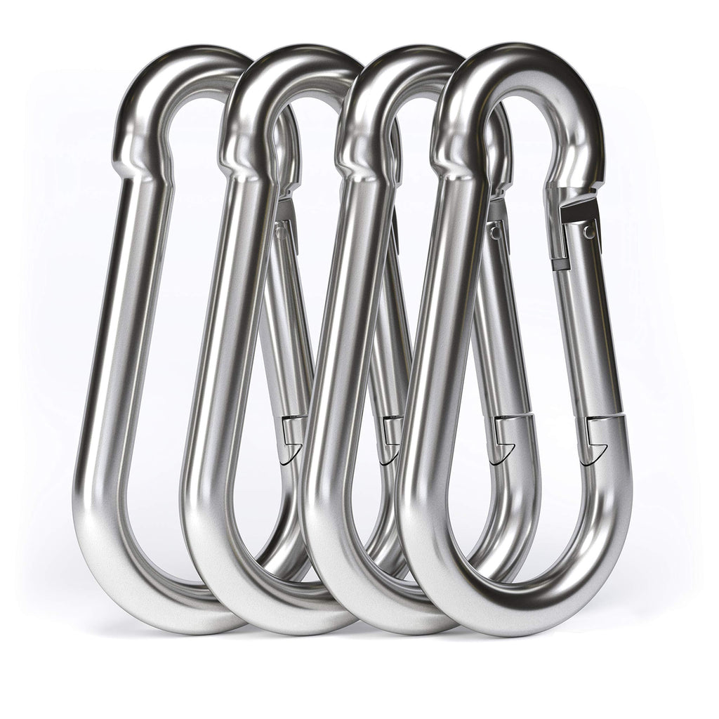 dimok Heavy Duty Carabiner Clips Stainless Galvanized Carbon Steel Spring Snap Hook Set for Camping Swing Boating Hammock Hiking 3 1/2 Inch Silver 4 Set - BeesActive Australia