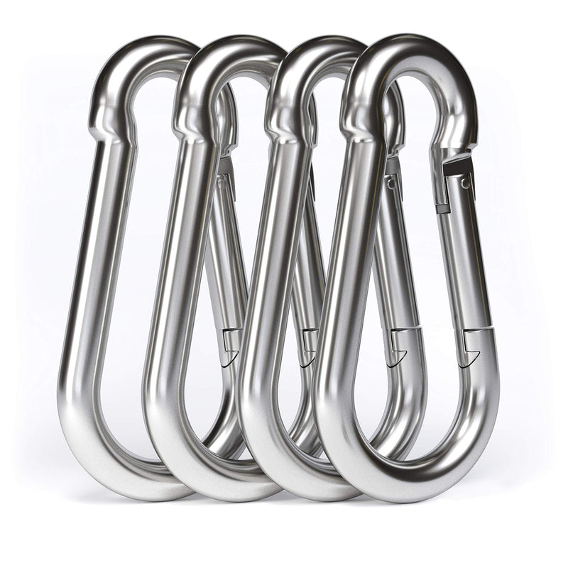 dimok Heavy Duty Carabiner Clips Stainless Galvanized Carbon Steel Spring Snap Hook Set for Camping Swing Boating Hammock Hiking 3 1/2 Inch Silver 4 Set - BeesActive Australia