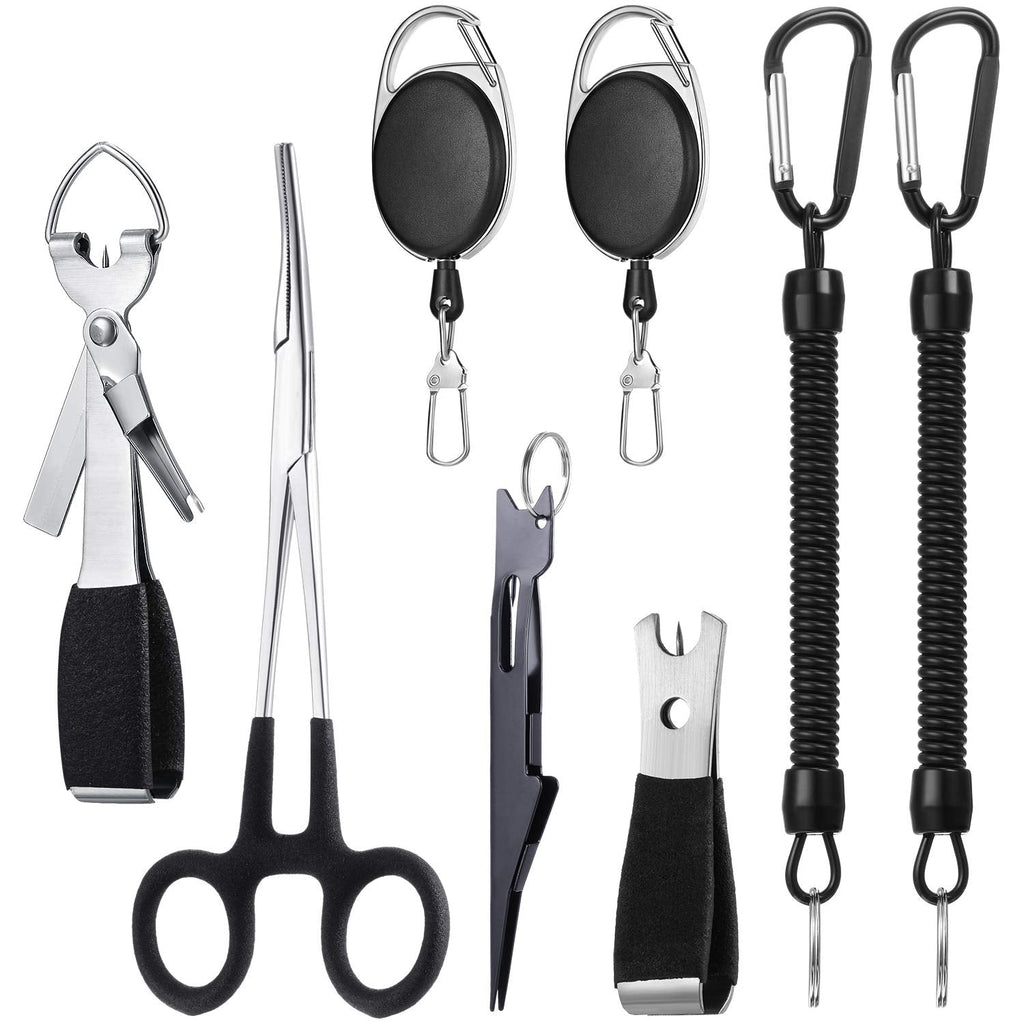 Skylety 8 Pieces Fly Fishing Tools Accessories Include 4 in 1 Fly Line Clipper Black Knot Tyer Fishing Line Nipper Fishing Hook Remover Forcep Retractors Keychains and Fishing Lanyard for Anglers - BeesActive Australia