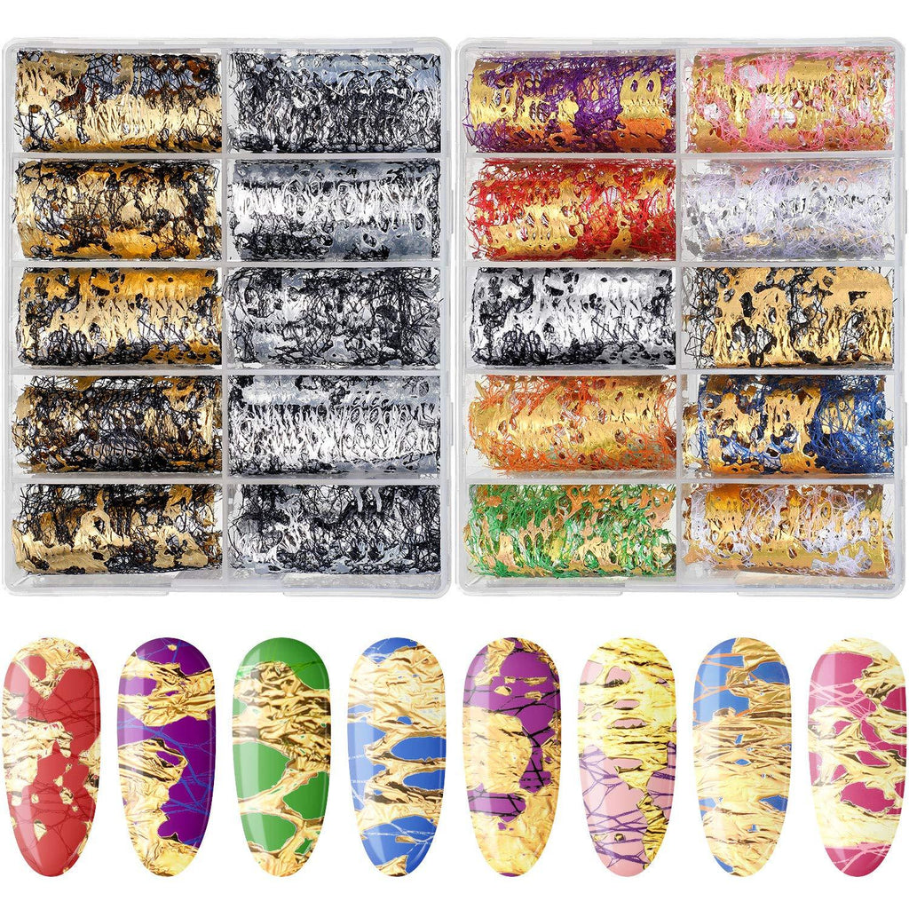 20 Pieces Mesh Nail Art Stickers 3D Net Line Foil Nail Decals Hollow Mesh Sticker Net Strips in 2 Boxes for Women Girls DIY Nail Art Decoration Salon Supplies - BeesActive Australia