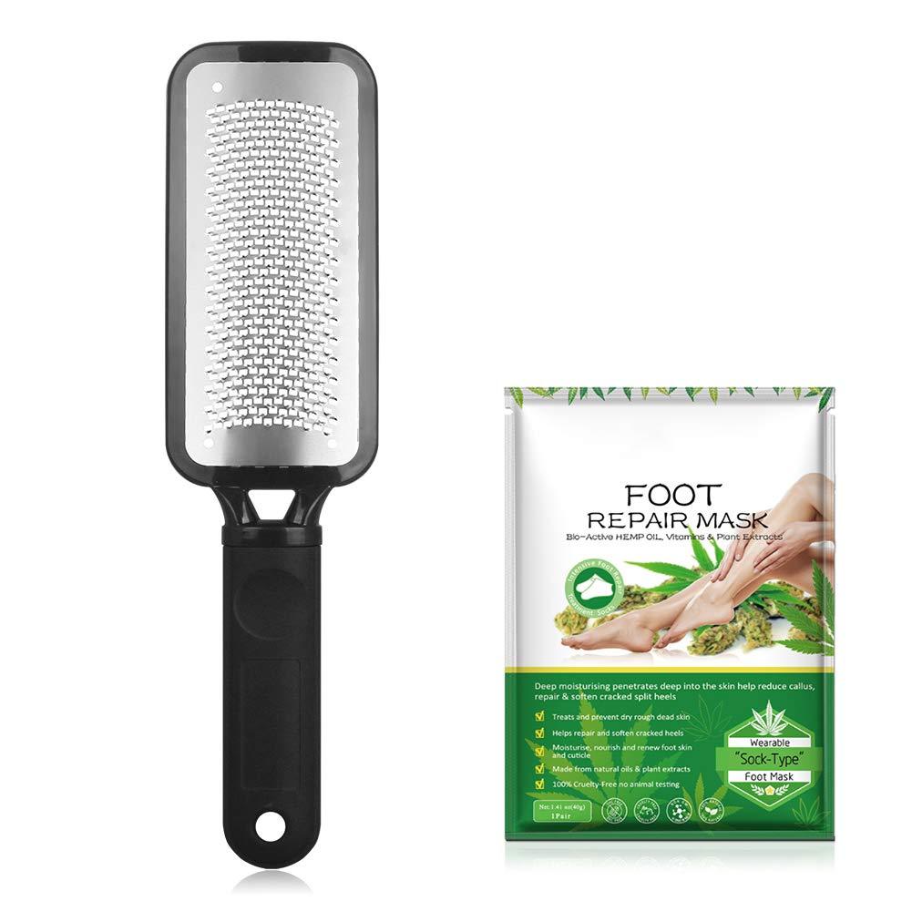 Foot File Colossal Pedicure Rasp,TurritopsisD Professional Stainless Steel Feet File to Remove Hard Skin and Callus Dead Skin, Used On Both Dry and Wet Foot Care with Foot Mask (Black) Black - BeesActive Australia