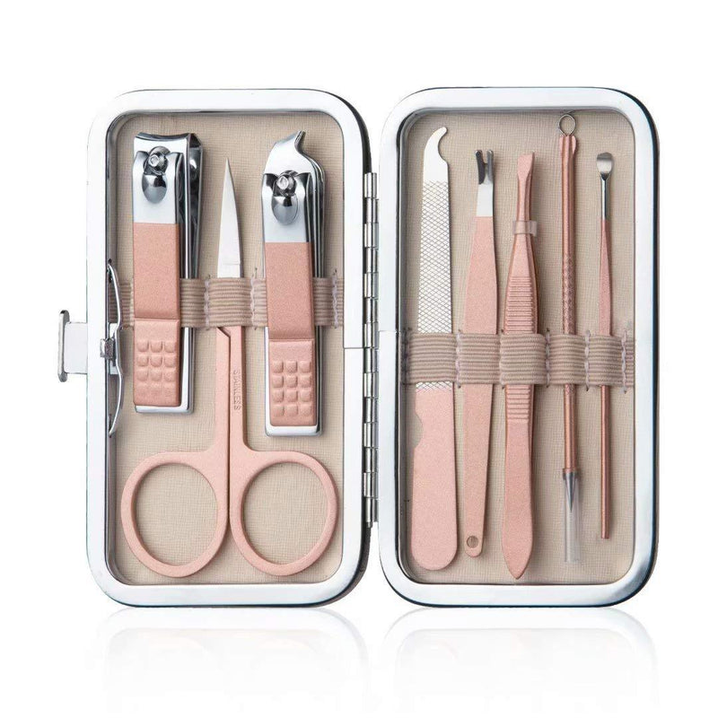 Manicure Set Nail Clippers Pedicure Kit Stainless Steel Toenail Clippers Kit, Men and women Professional Fingernails Grooming Kits, Nail Care Tools with Travel Case (Pink-8pcs) A-FEN8 - BeesActive Australia