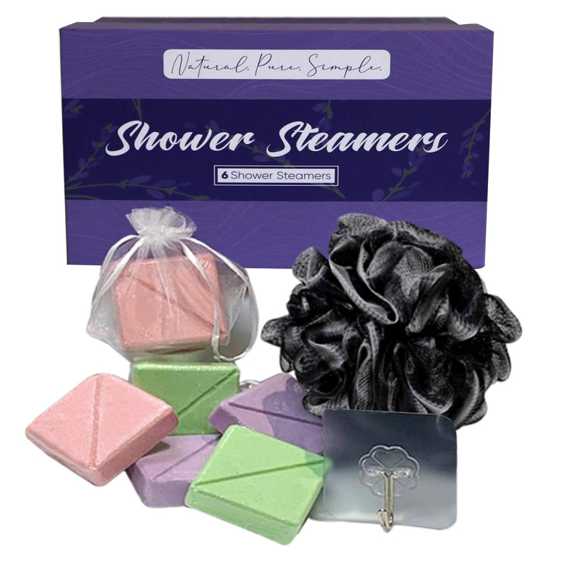 Aromatherapy Shower Steamers-6 Shower Fizzies with Essential Oils for Relaxation. Shower Bomb Melts-Home Spa Experience. Bamboo Charcoal Infused Loofah. Spa Gift Basket for Women Who Has Everything. - BeesActive Australia