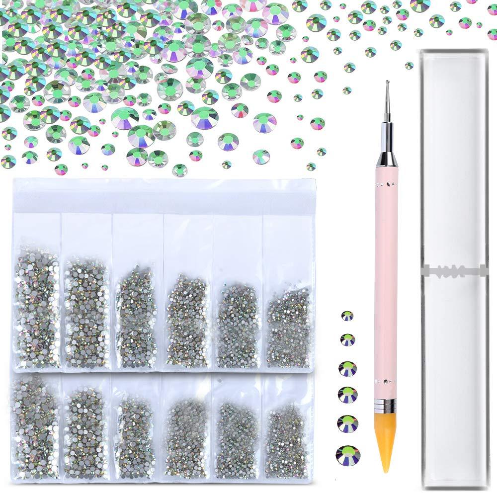 3456Pcs Crystal ab Rhinestones for Nails, Flatback SS3/4/5/6/8/10 Glass Gems Beads Stones with Rhinestone Wax Pen/Nail Dotting, Nail Art Shoes Dress Cards Craft DIY Diamonds Decoration576pcs/ Size - BeesActive Australia