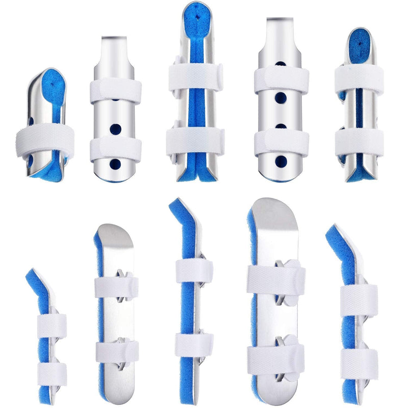 10 Pieces Finger Splint Metal Finger Support Finger Knuckle Immobilization with Soft Foam Inner Band and Protective Vent for Adults and Children, 3 Sizes (Blue) 10 Piece Set Blue - BeesActive Australia