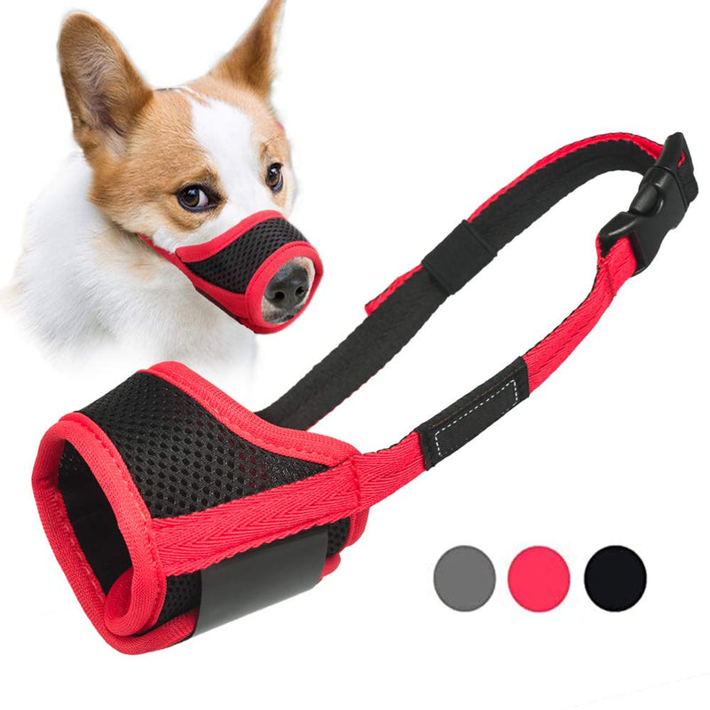 Dog Muzzle Anti Biting and Chewing, with Comfortable Mesh Soft Fabric and Adjustable Strap, Suitable for Small, Medium and Large Dogs XS Red Trim - BeesActive Australia